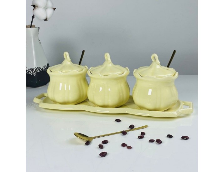 Набор из 3 баночек 250 мл с ложками на подставке Lenardi 164-016 слоновая кость