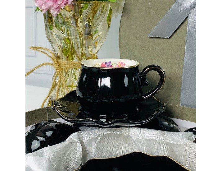 Набор кофейных пар на 6 персон 12 предметов 100мл Lenardi 181-187 чёрный