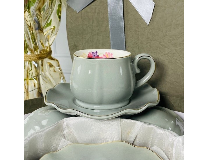 Набор кофейных пар на 6 персон 12 предметов 100мл Lenardi 181-188 серый