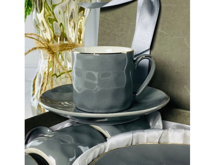 Набор кофейных пар на 6 персон 12 предметов 95мл Lenardi 181-204 серый