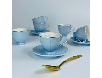 Набор кофейных пар на 6 персон 12 предметов 95мл Lenardi 181-231 голубой