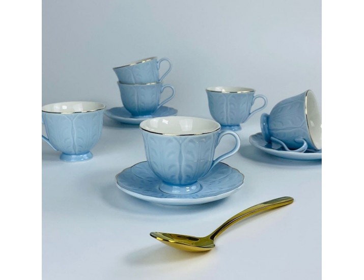 Набор кофейных пар на 6 персон 12 предметов 95мл Lenardi 181-231 голубой