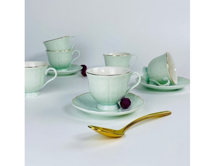 Набор кофейных пар на 6 персон 12 предметов 95мл Lenardi 181-232 мятный