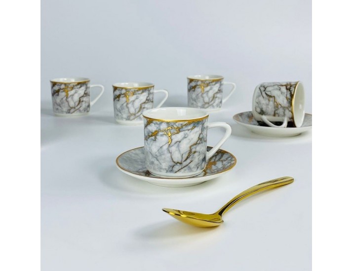 Набор кофейных пар на 6 персон 12 предметов 100мл Lenardi 181-237 мрамор