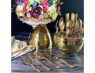 Набор столовых приборов Lenardi 24 предмета на подставке золото 197-023