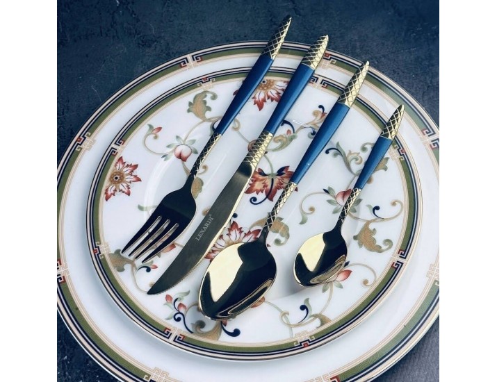 Набор столовых приборов на 6 персон 24 предмета Lenardi 200-031 синий