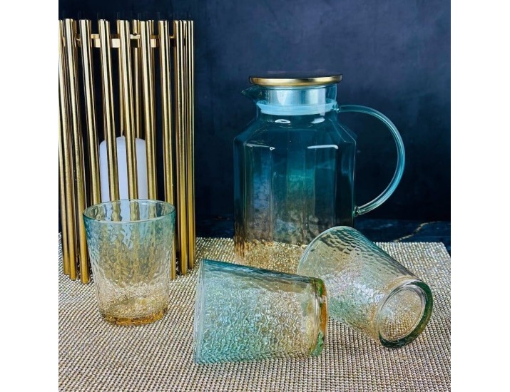 Набор графин 1800мл и 6 стаканов Lenardi 200-043 бирюзовый