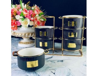 Набор из 6 бульонниц 500мл на подставке Lenardi Multicolor 106-336 чёрный