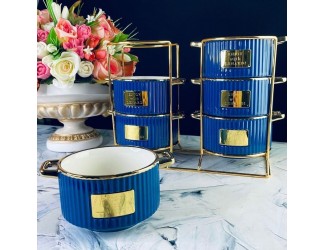 Набор из 6 бульонниц 500мл на подставке Lenardi Multicolor 106-337 синие