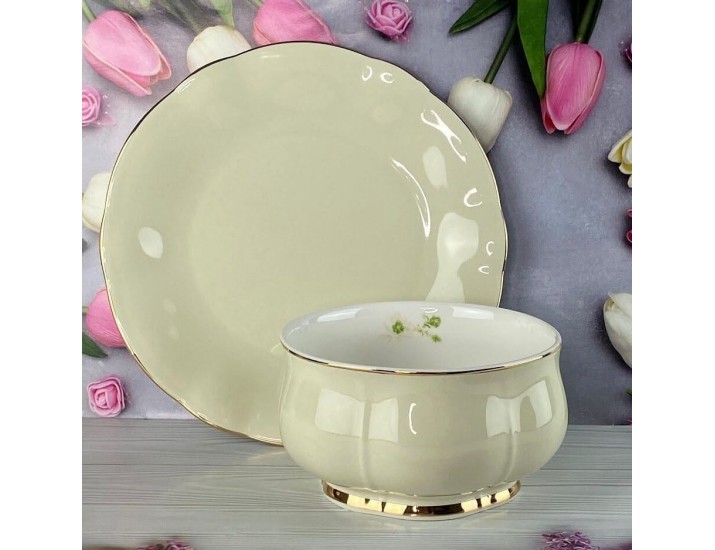 Набор из 6 салатников 12см и 6 тарелок 19см Lenardi Multicolor 133-363 бежевый