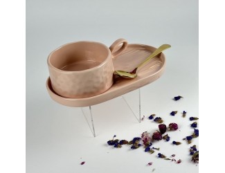 Бульонница 450мл с блюдом и ложкой Lenardi Multicolor 164-034 розовая