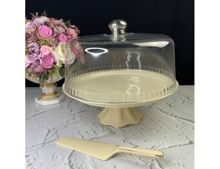 Тортовница с крышкой и лопаткой 31х10см Lenardi Marzipan 205-148