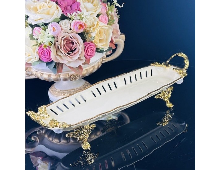 Блюдо 38см на ножках с ручками Lenardi Atlantis Cream 205-876