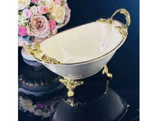 Глубокое блюдо 30,5см на ножках с ручками Lenardi Atlantis Cream 205-888