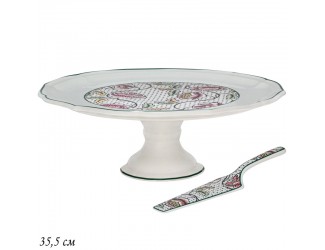 Тортовница 35,5см ГЛОРИЯ на ножке с лопаткой Lenardi Глория 205-223
