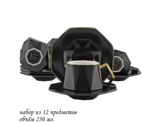 Набор чайных пар на 6 персон 12 предметов 230мл Lenardi чёрный 106-188