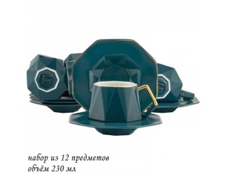 Набор чайных пар на 6 персон 12 предметов 230мл Lenardi бирюзовый 106-189