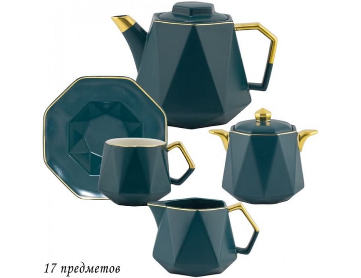 Чайный сервиз на 6 персон 17 предметов Lenardi 106-193 изумруд