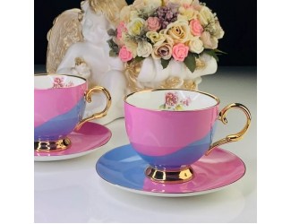 Набор чайных пар на 6 персон 12 предметов 270мл Lenardi розовый/синий 109-050