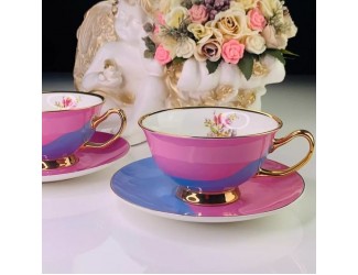 Набор чайных пар на 6 персон 12 предметов 200мл Lenardi розовый/синий 109-054