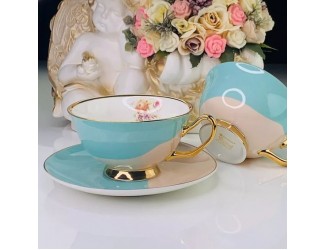 Набор чайных пар на 6 персон 12 предметов 200мл Lenardi розовый/голубой 109-055