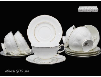 Набор чайных пар на 6 персон 12 предметов Lenardi Izobell Белый с золотом 226-044