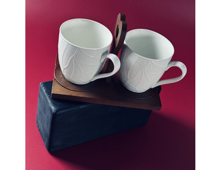 Набор из 2 кружек 360мл с блюдцами на подставке Lenardi Tropical 235-057