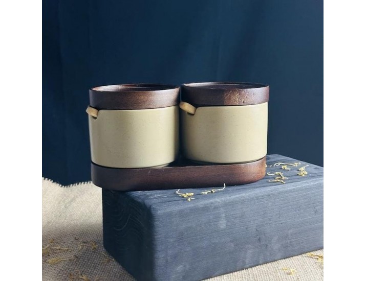 Набор из 2 баночек 9см с ложками на подставке Lenardi Tropical 235-074