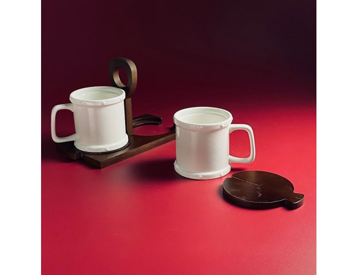 Набор из 2 кружек 310мл с блюдцами на подставке Lenardi Tropical 235-077