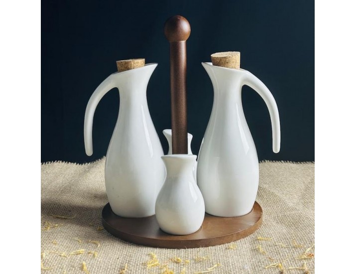 Набор солонок и бутылки для масла/уксуса 4предмета на подставке Lenardi Tropical 235-087