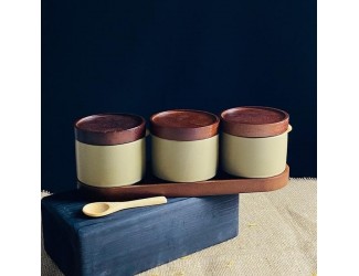 Набор из 3 банок 250мл с крышками и ложками на подставке Lenardi Tropical 235-113