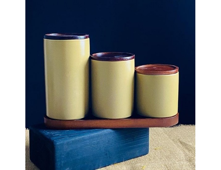 Набор из 3 банок 700/550/350мл с крышкамина подставке Lenardi Tropical 235-115