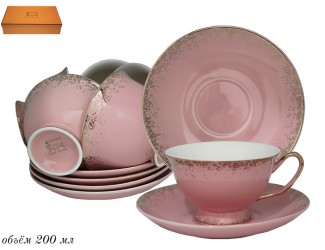 Набор чайных пар на 6 персон 12 предметов Lenardi, розовый 244-017