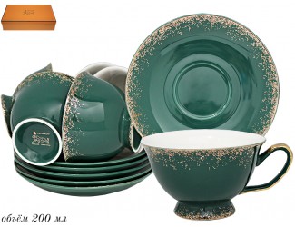 Набор чайных пар на 6 персон 12 предметов Lenardi, зелёный 244-019
