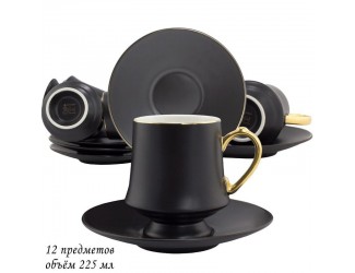 Набор чайных пар на 6 персон 12 предметов 225мл Lenardi 244-027 чёрный