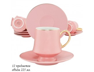 Набор чайных пар на 6 персон 12 предметов 225мл Lenardi 244-029 розовый
