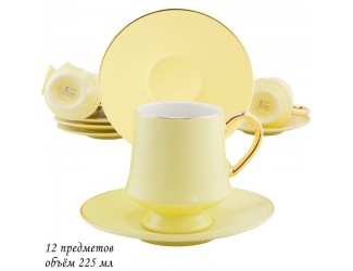Набор чайных пар на 6 персон 12 предметов 225мл Lenardi 244-031 желтый