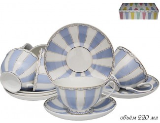 Набор чайных пар на 6 персон 12 предметов Карнавал голубая полоска 304-030