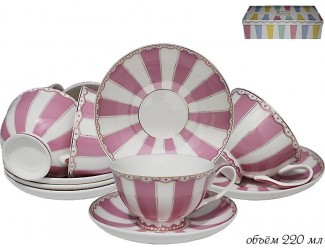 Набор чайных пар на 6 персон 12 предметов Карнавал розовая полоска 304-032