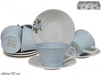 Набор чайных пар на 6 персон 12 предметов 170мл Lenardi голубой 304-092