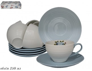Набор чайных пар на 6 персон 12 предметов 250мл Lenardi голубой 304-100