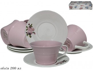 Набор чайных пар на 6 персон 12 предметов 200мл Lenardi розовый 304-105