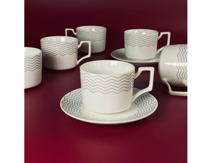 Набор чайных пар на 6 персон 12 предметов 250мл Lenardi 305-152 серый