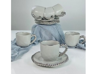 Набор чайных пар на 6 персон 12 предметов 230мл Lenardi 305-322 серый