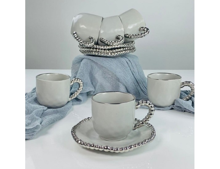 Набор чайных пар на 6 персон 12 предметов 230мл Lenardi 305-322 серый