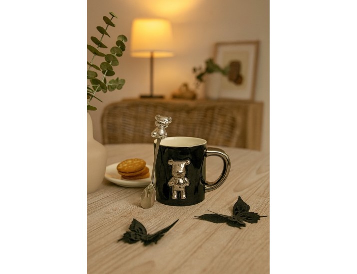 Кружка 350мл с ложкой Lenardi 106-022 чёрная