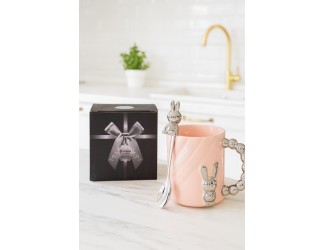 Кружка 430мл с ложкой Lenardi 315-071 розовая