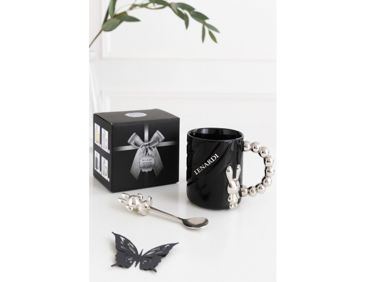 Кружка 430мл с ложкой Lenardi 315-072 чёрная