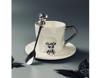 Чашка 250мл с блюдцем и ложкой Lenardi 315-076 белая