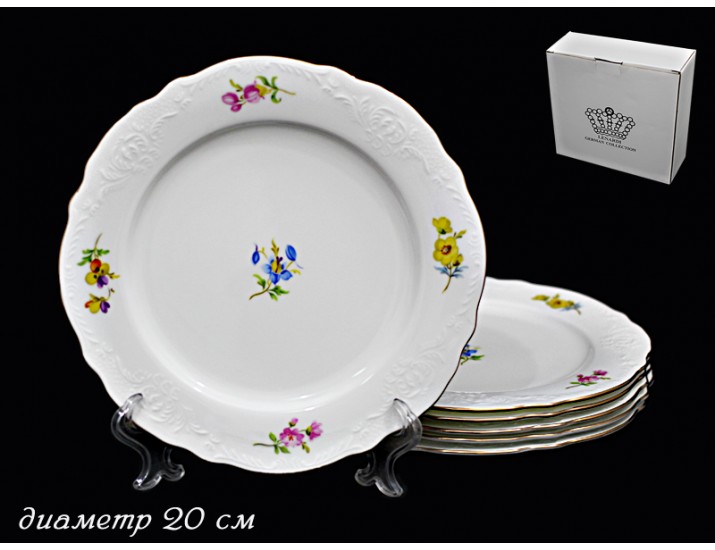 Набор 6 тарелок 20см Lenardi Blumen Gold 555-067